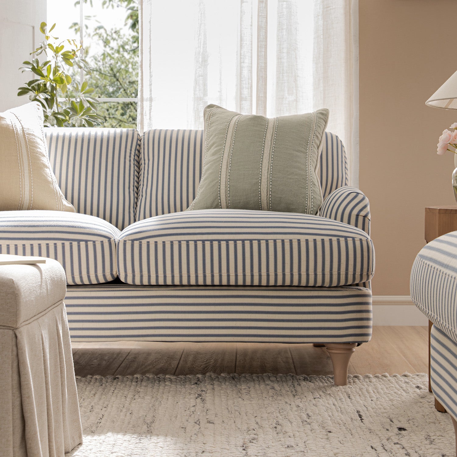 Daphnis Blue Striped Linen Blend Sofa, 2-Seater