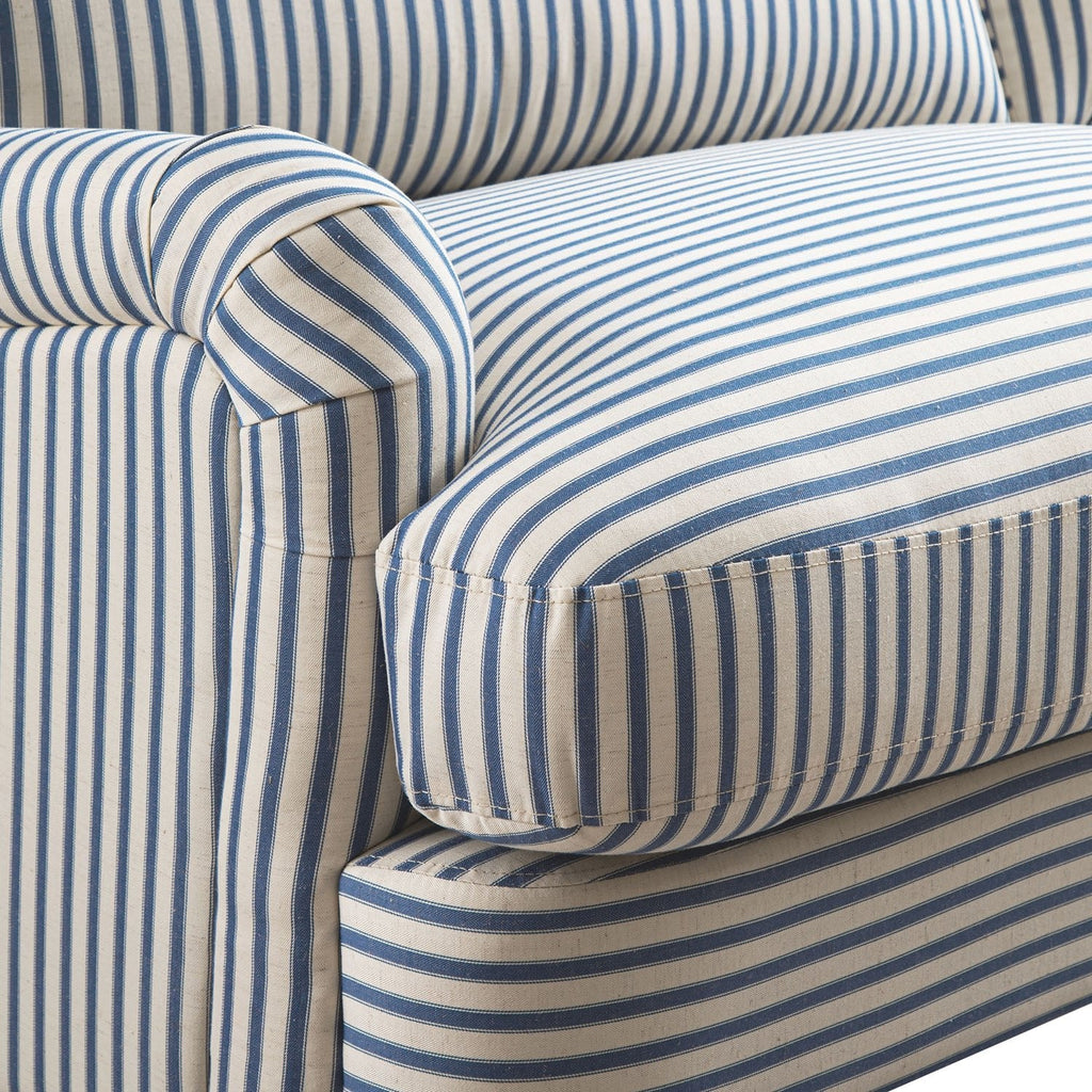 Daphnis Blue Striped Linen Blend Sofa, 3-Seater