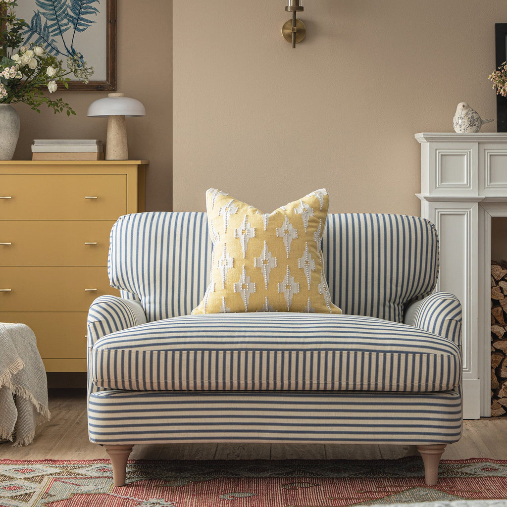 Daphnis Blue Striped Linen Blend Sofa, Loveseat