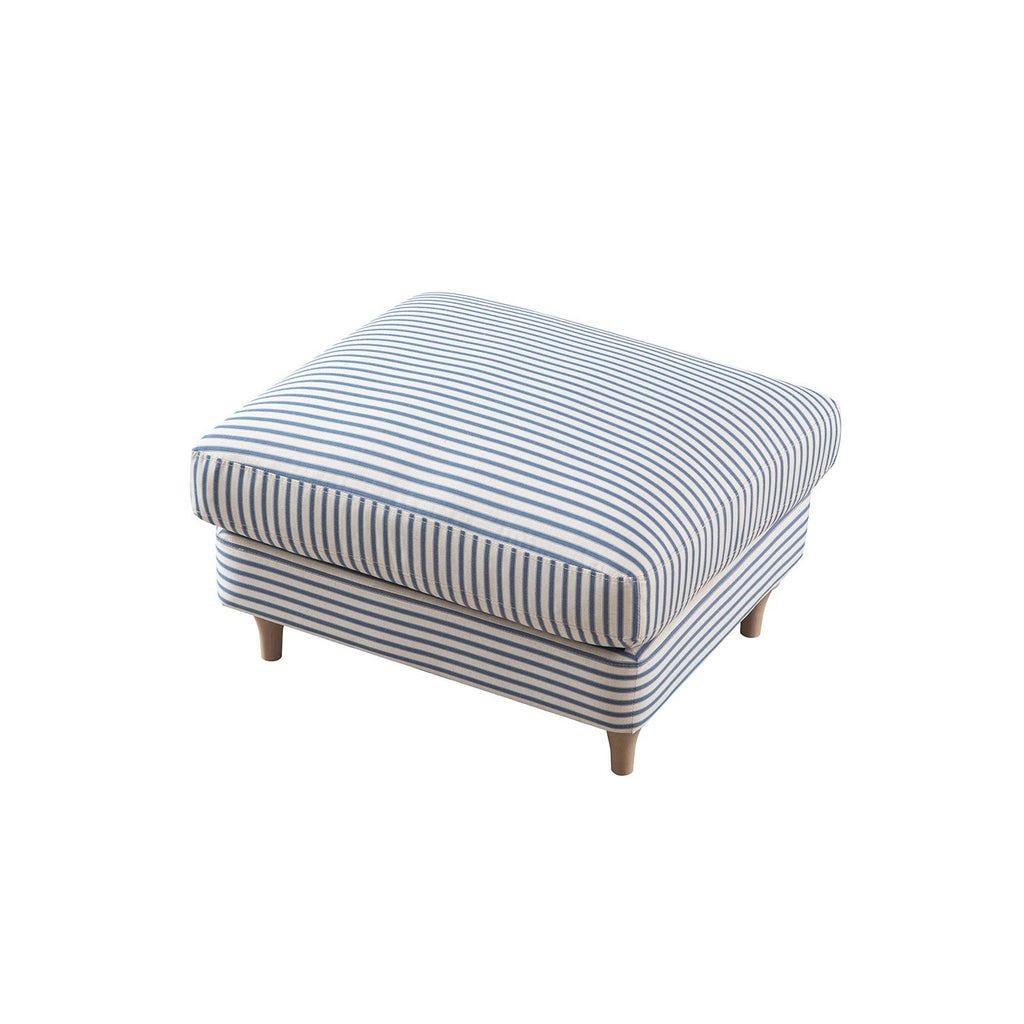Daphnis Blue Striped Linen Blend Footstool
