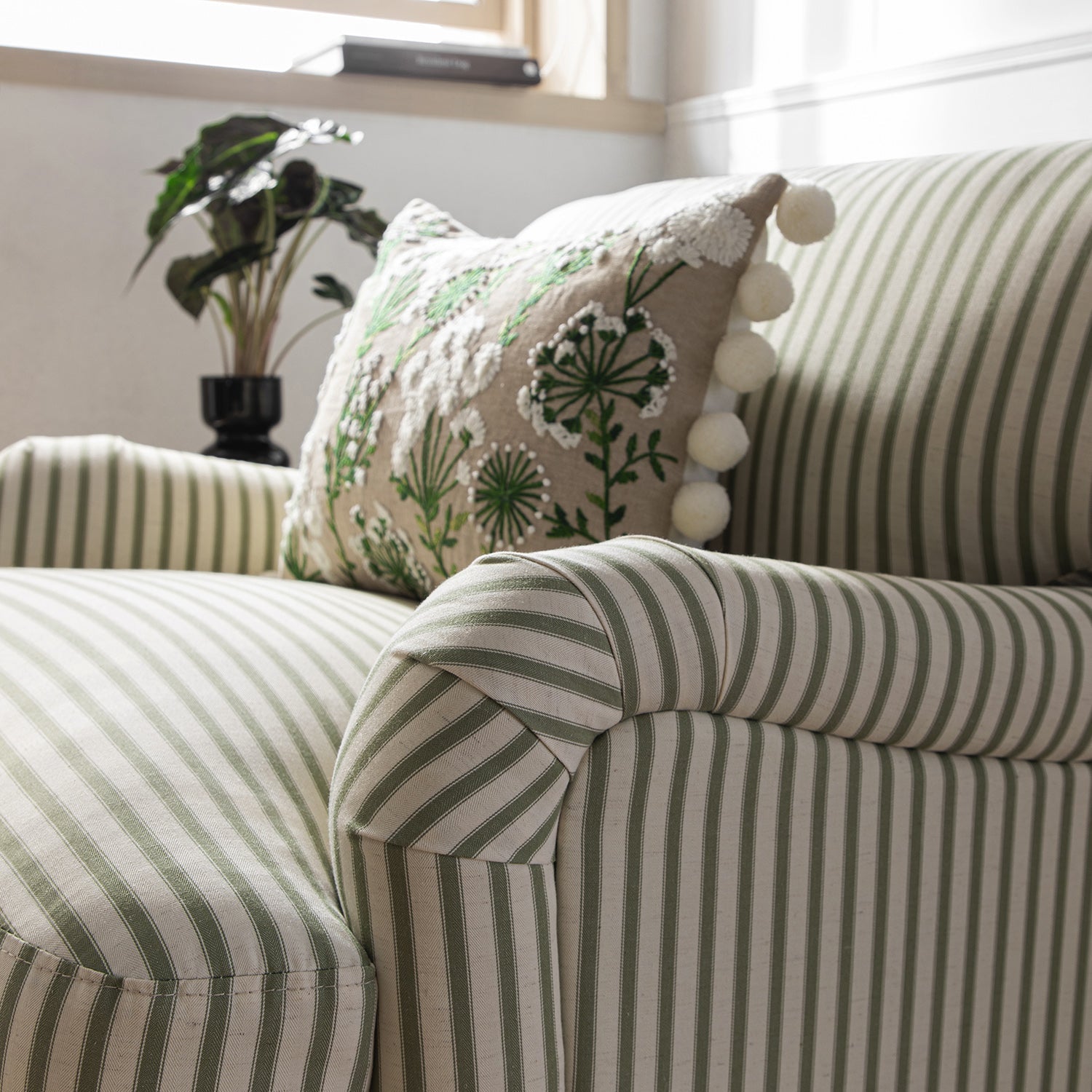 Daphnis Green Striped Linen Blend Sofa, 1-Seater