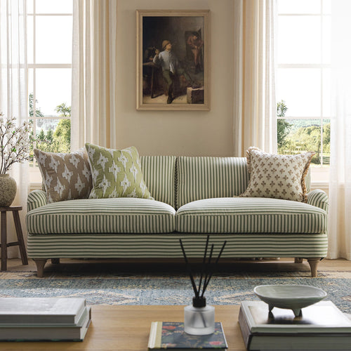 Daphnis Green Striped Linen Blend Sofa, 3-Seater