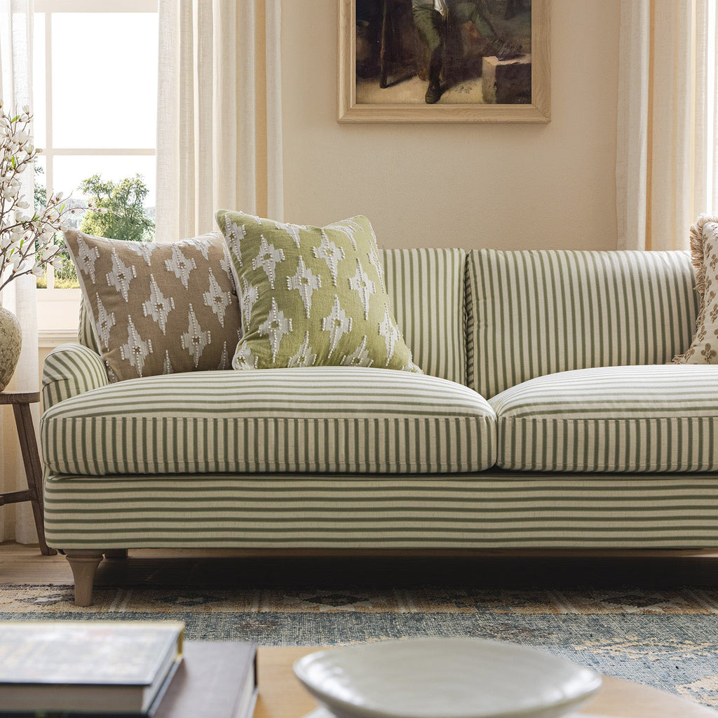 Daphnis Green Striped Linen Blend Sofa, 3-Seater