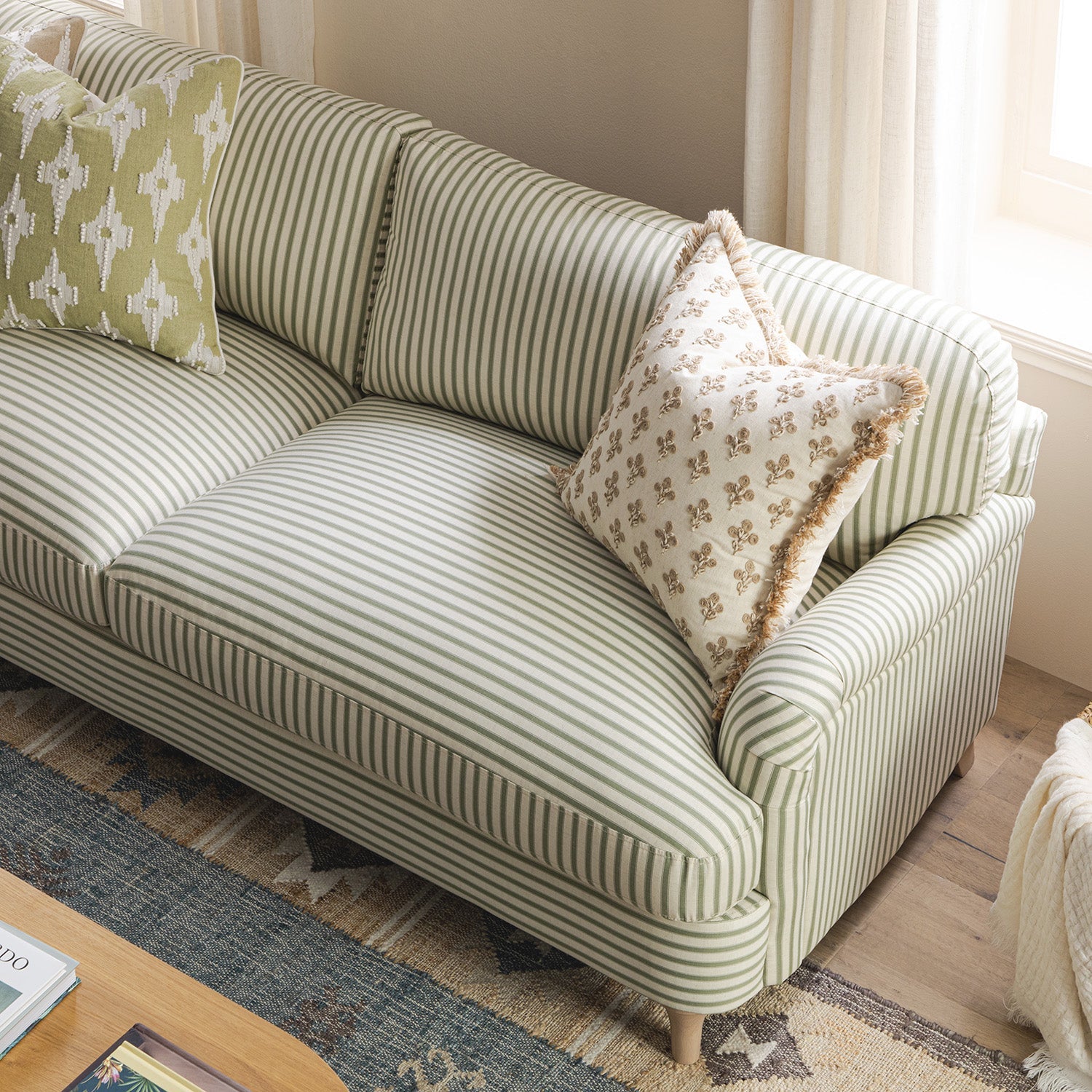 Daphnis Green Striped Linen Blend Sofa, 3-Seater