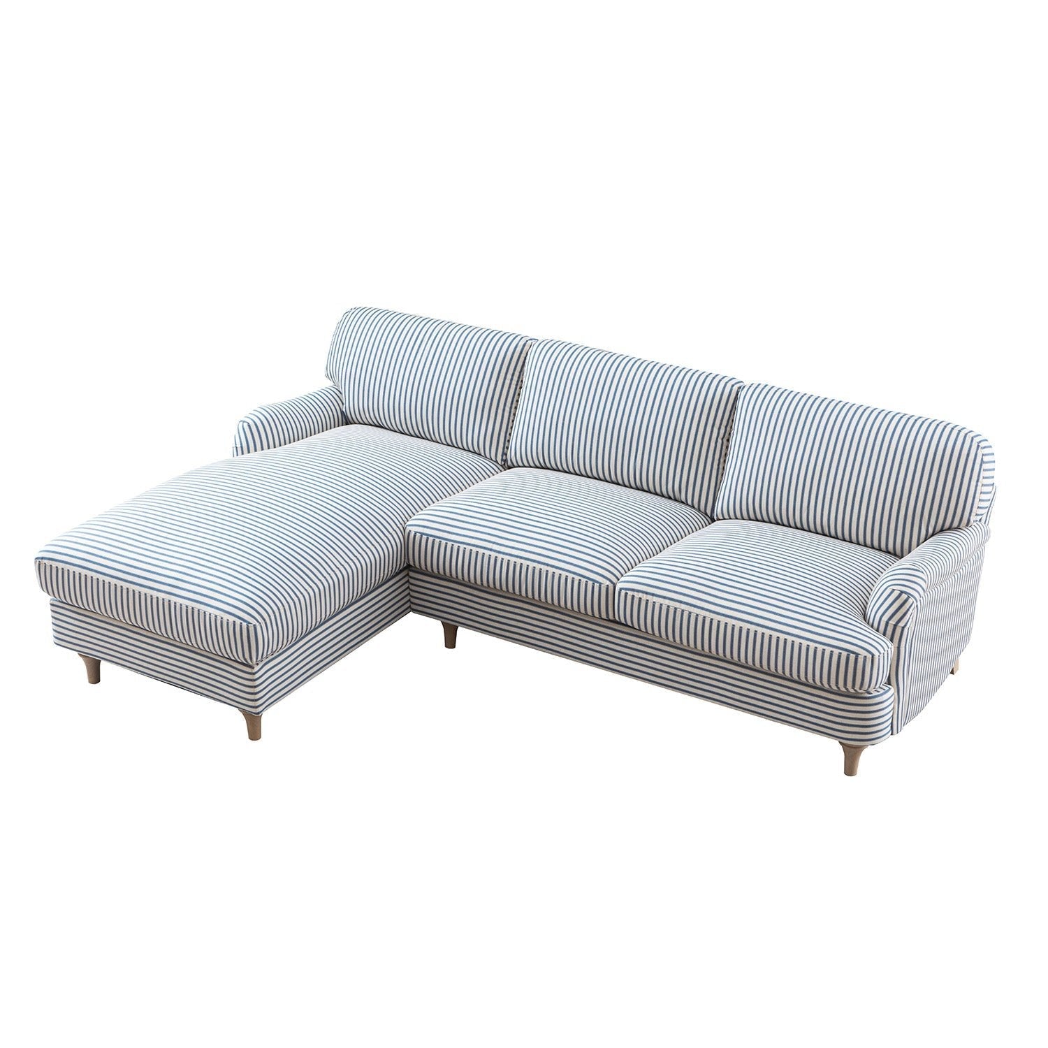 Daphnis Blue Striped Linen Blend Sofa, Grande Chaise Sofa Left Hand Facing