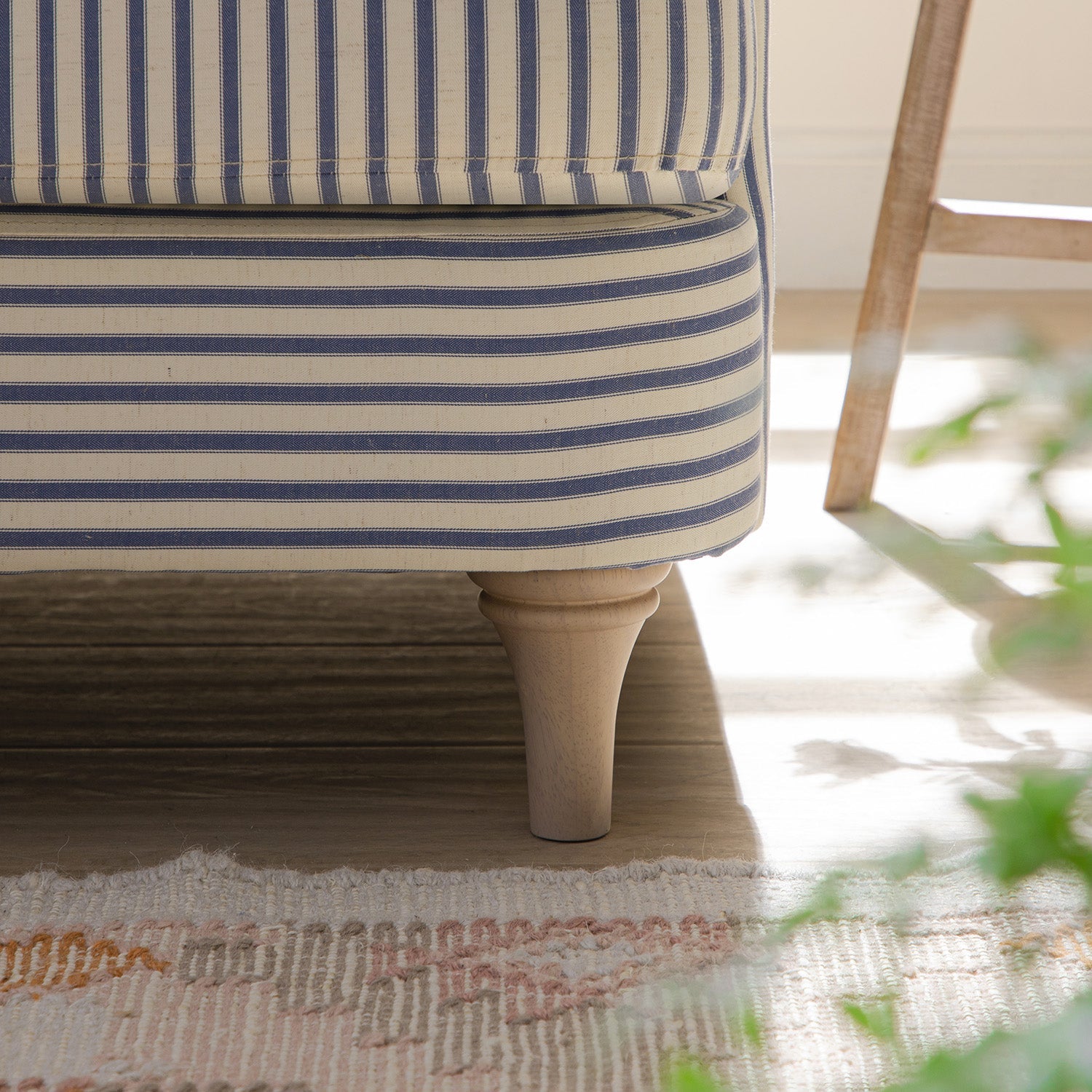 Daphnis Blue Striped Linen Blend Sofa, Grande Chaise Sofa Left Hand Facing