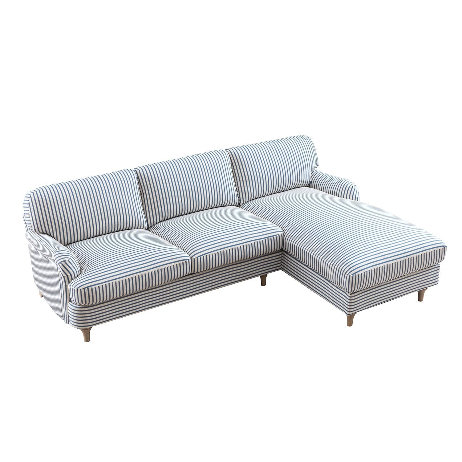 Daphnis Blue Striped Linen Blend Sofa, Grande Chaise Sofa Right Hand Facing