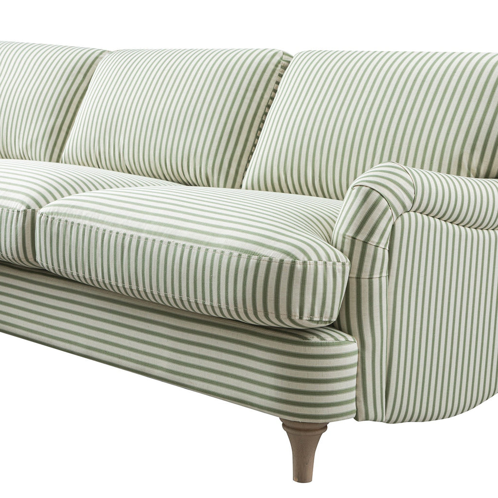 Daphnis Green Striped Linen Blend Sofa, Grande Chaise Sofa Left Hand Facing