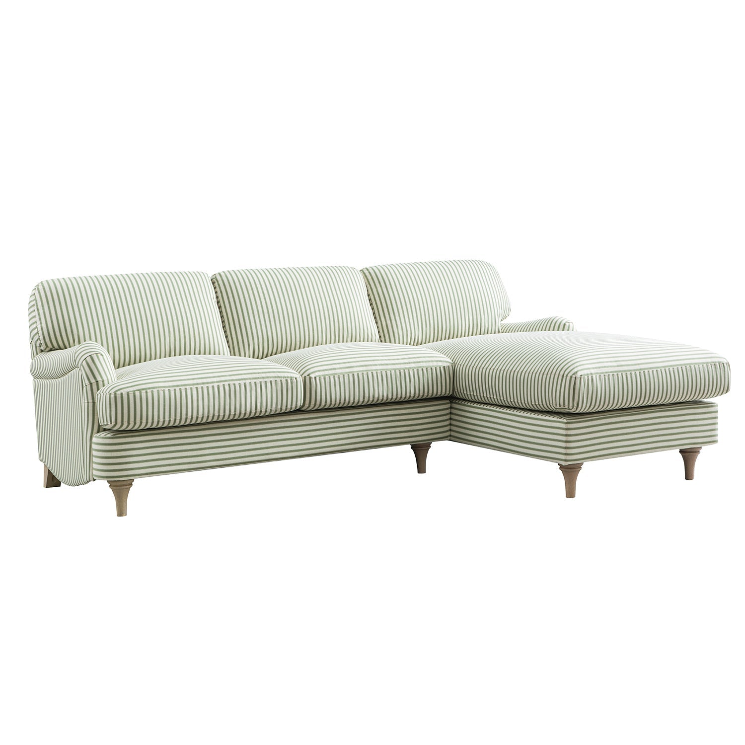 Daphnis Green Striped Linen Blend Sofa, Grande Chaise Sofa Right Hand Facing