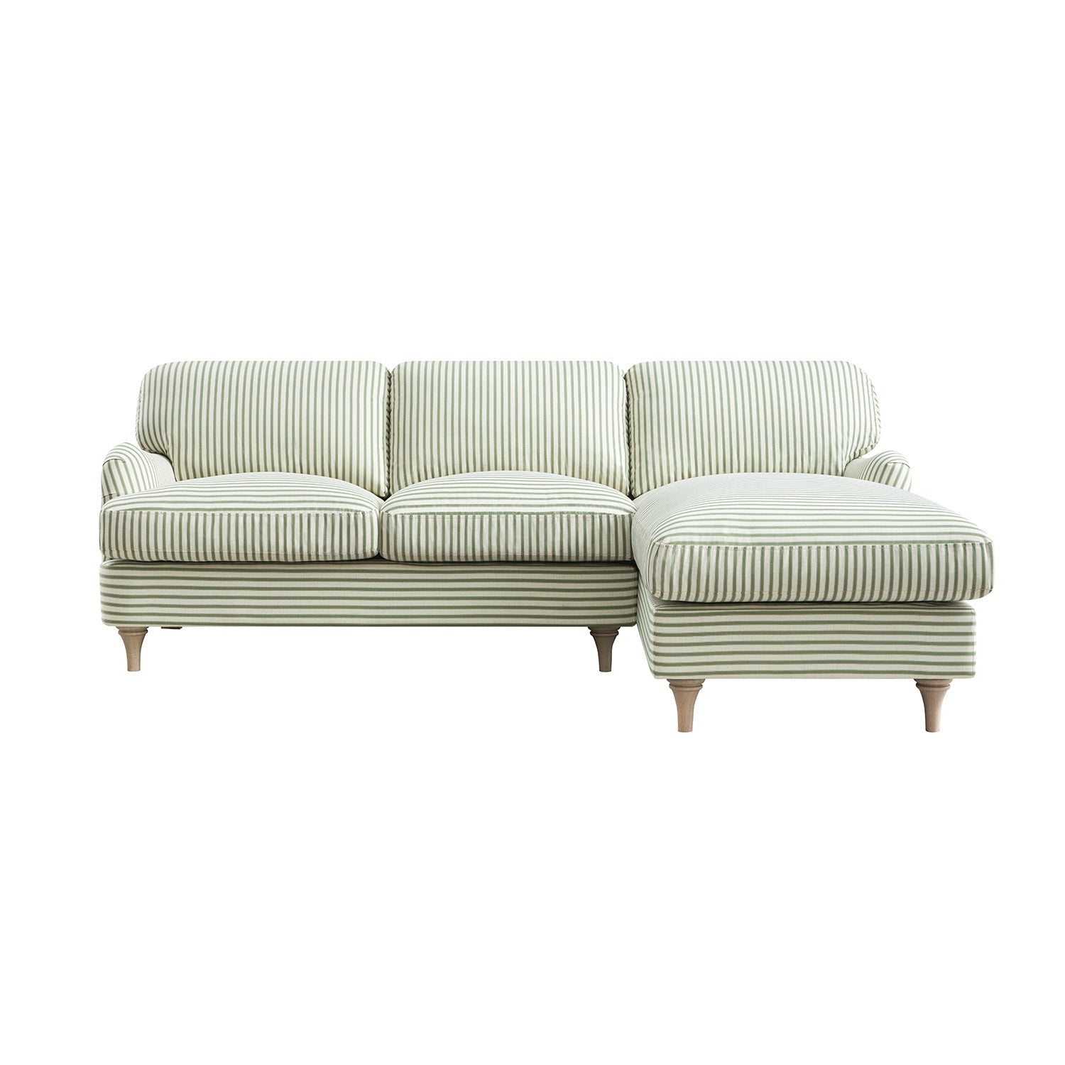 Daphnis Green Striped Linen Blend Sofa, Grande Chaise Sofa Right Hand Facing