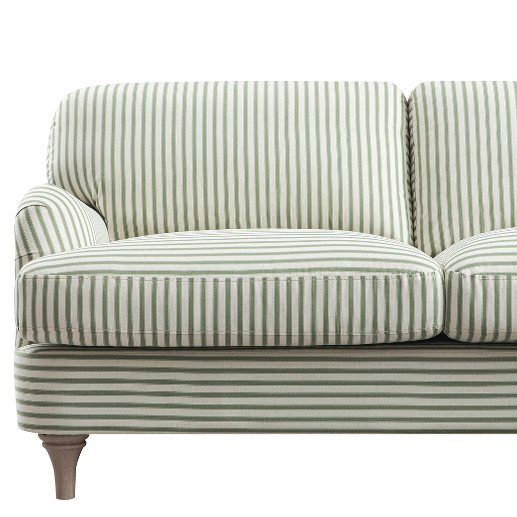 Daphnis Green Striped Linen Blend Sofa, Grande Chaise Sofa Right Hand Facing