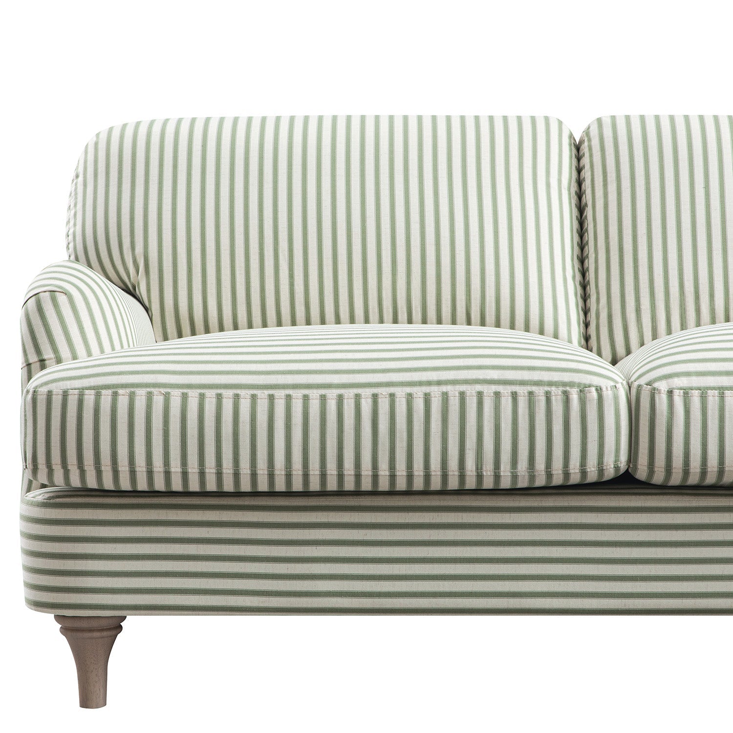 Daphnis Green Striped Linen Blend Sofa, Grande Chaise Sofa Right Hand Facing