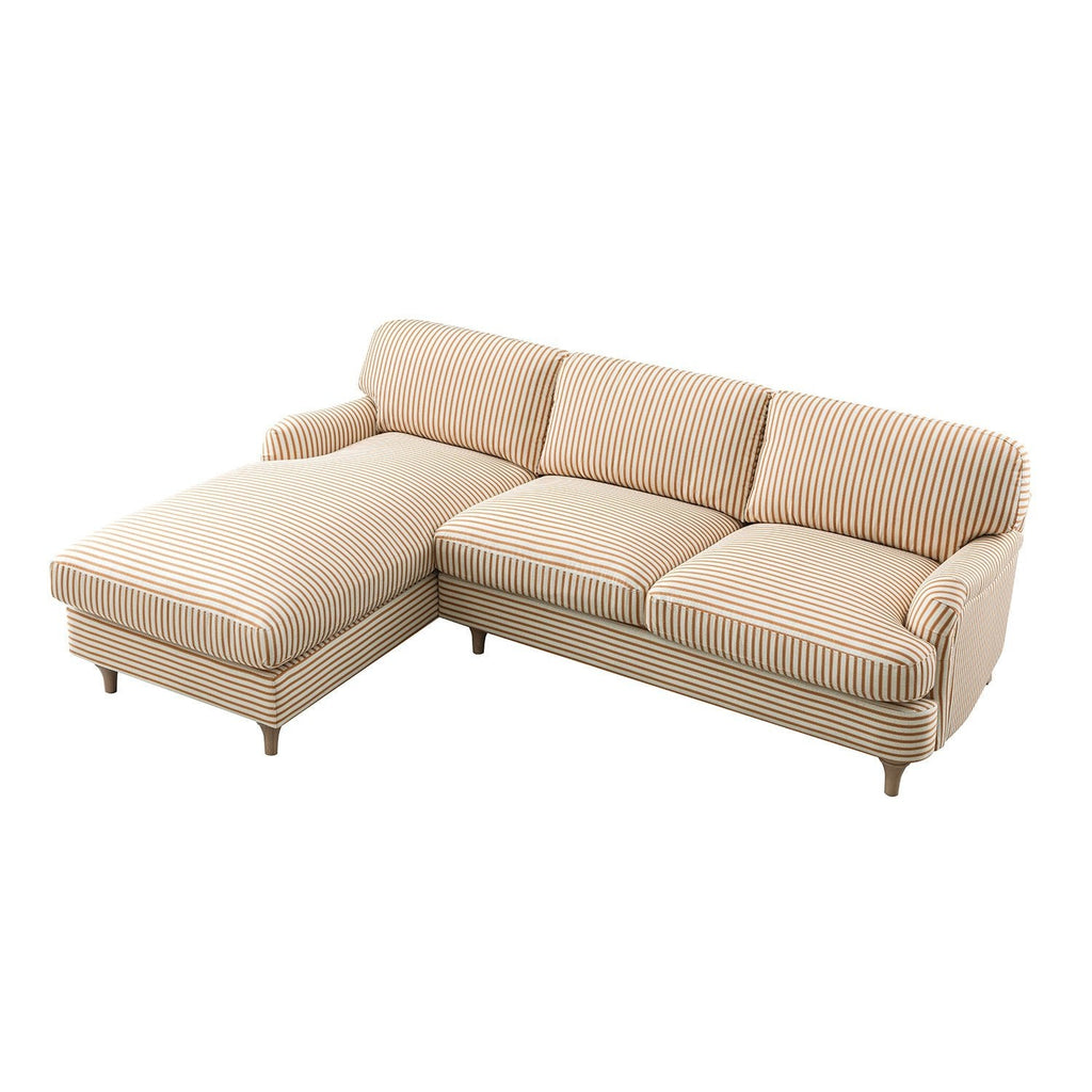 Daphnis Ochre Striped Linen Blend Sofa, Grande Chaise Sofa Left Hand Facing
