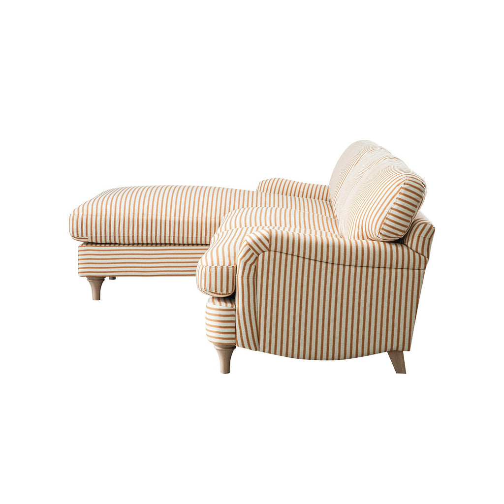 Daphnis Ochre Striped Linen Blend Sofa, Grande Chaise Sofa Left Hand Facing
