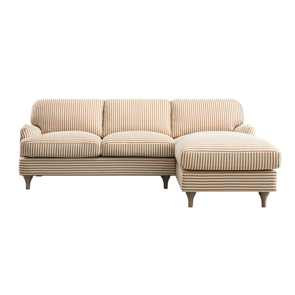 Daphnis Ochre Striped Linen Blend Sofa, Grande Chaise Sofa Right Hand Facing