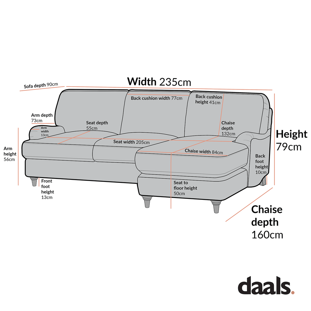 Daphnis Ochre Striped Linen Blend Sofa, Grande Chaise Sofa Right Hand Facing