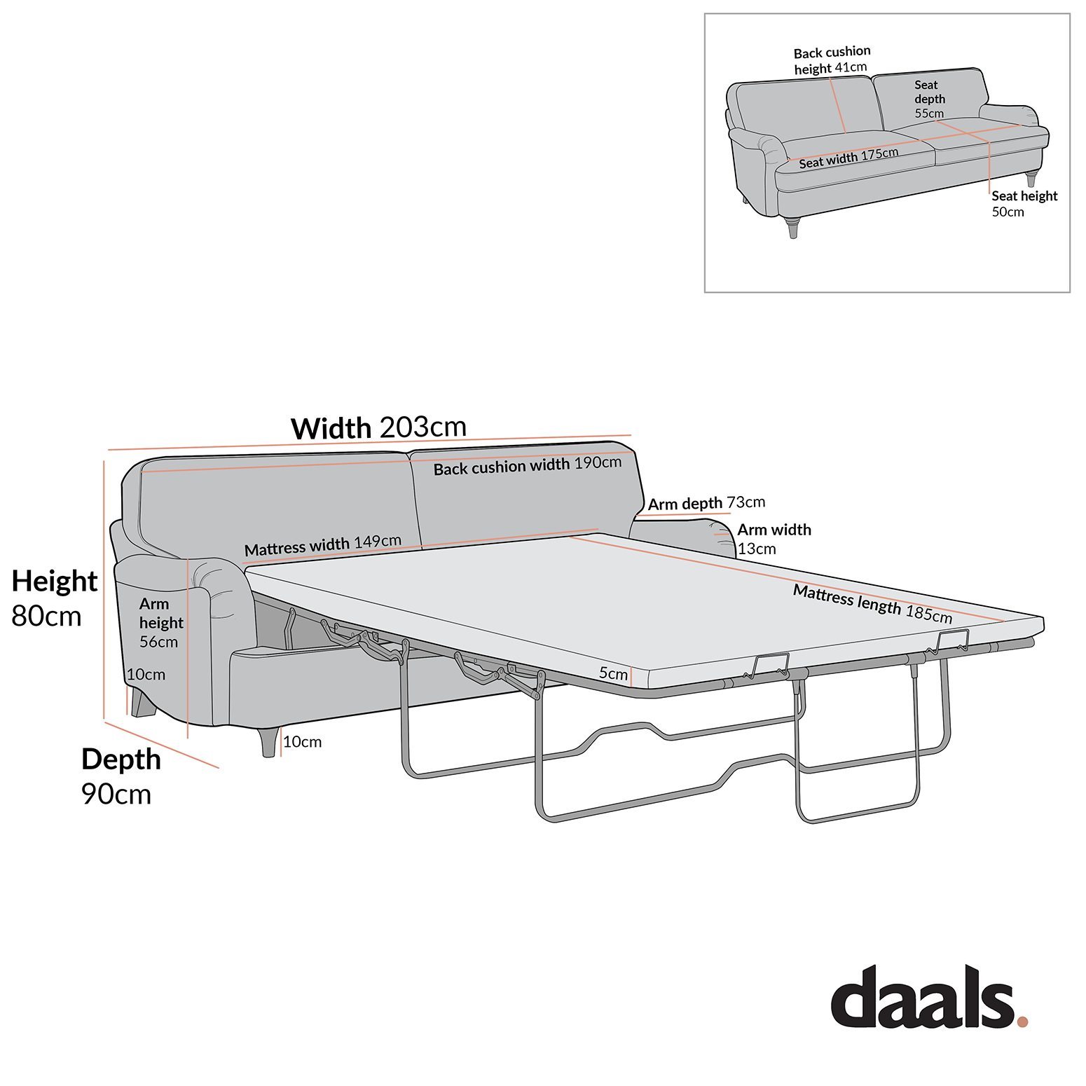 Daphnis Ochre Striped Linen Blend Sofa Bed, Large 3-Seater