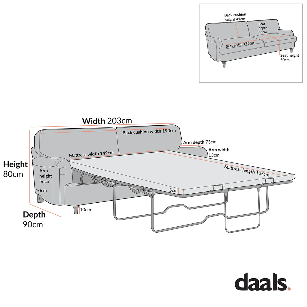 Daphnis Blue Striped Linen Blend Sofa Bed, Large 3-Seater