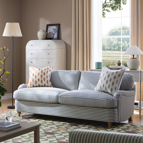 Daphnis Blue Striped Linen Blend Sofa Bed, Large 3-Seater