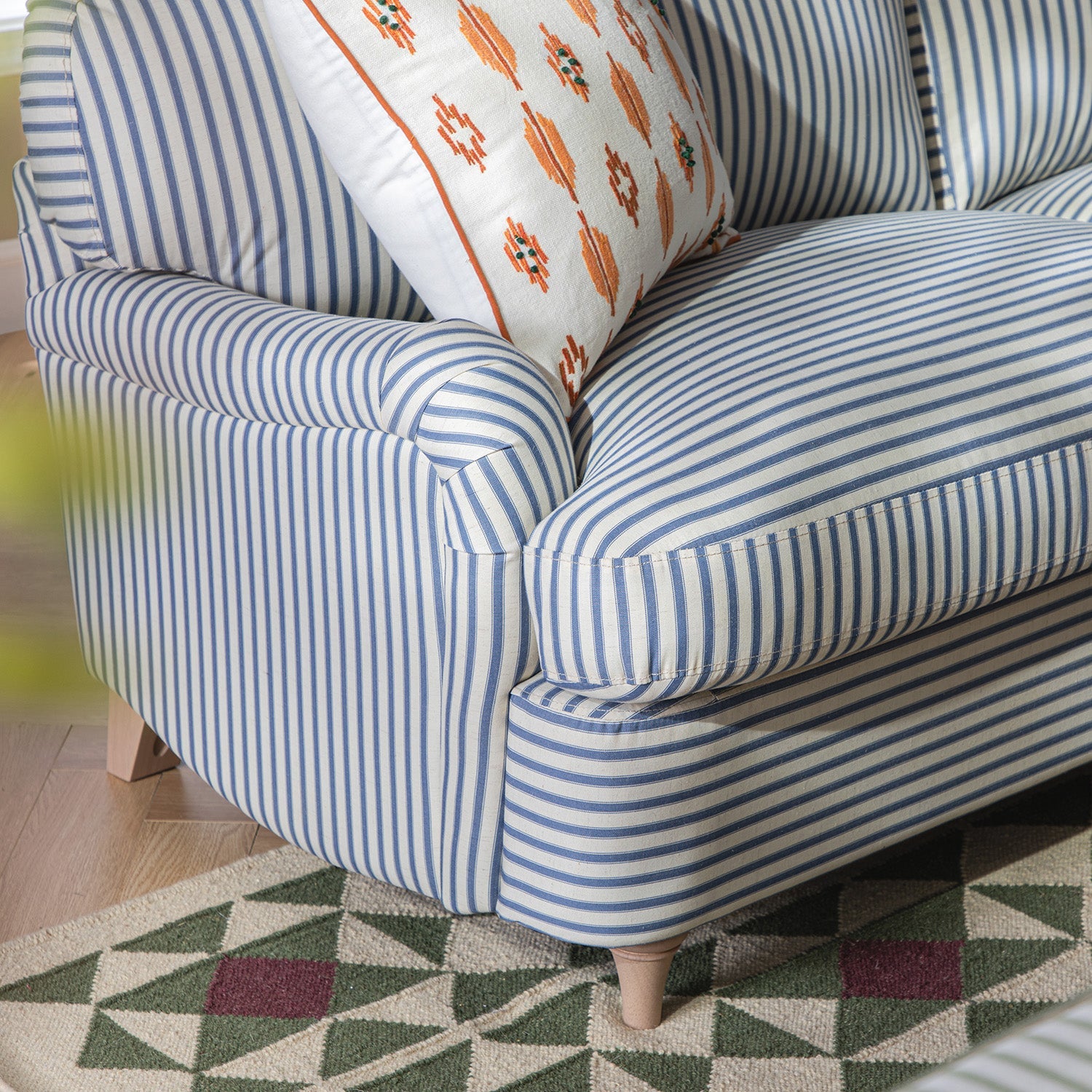 Daphnis Blue Striped Linen Blend Sofa Bed, Large 3-Seater