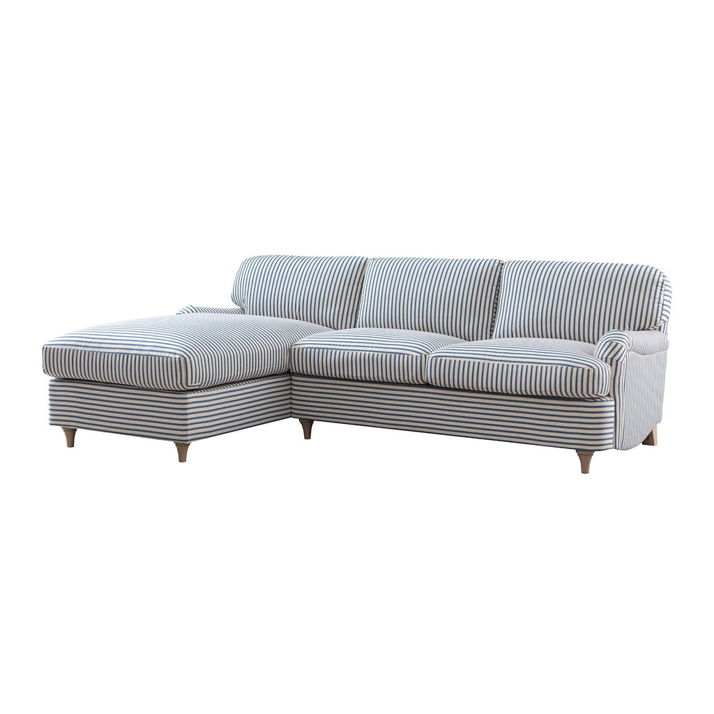 Daphnis Blue Striped Linen Blend Sofa Bed, Grande Chaise Left Hand Facing