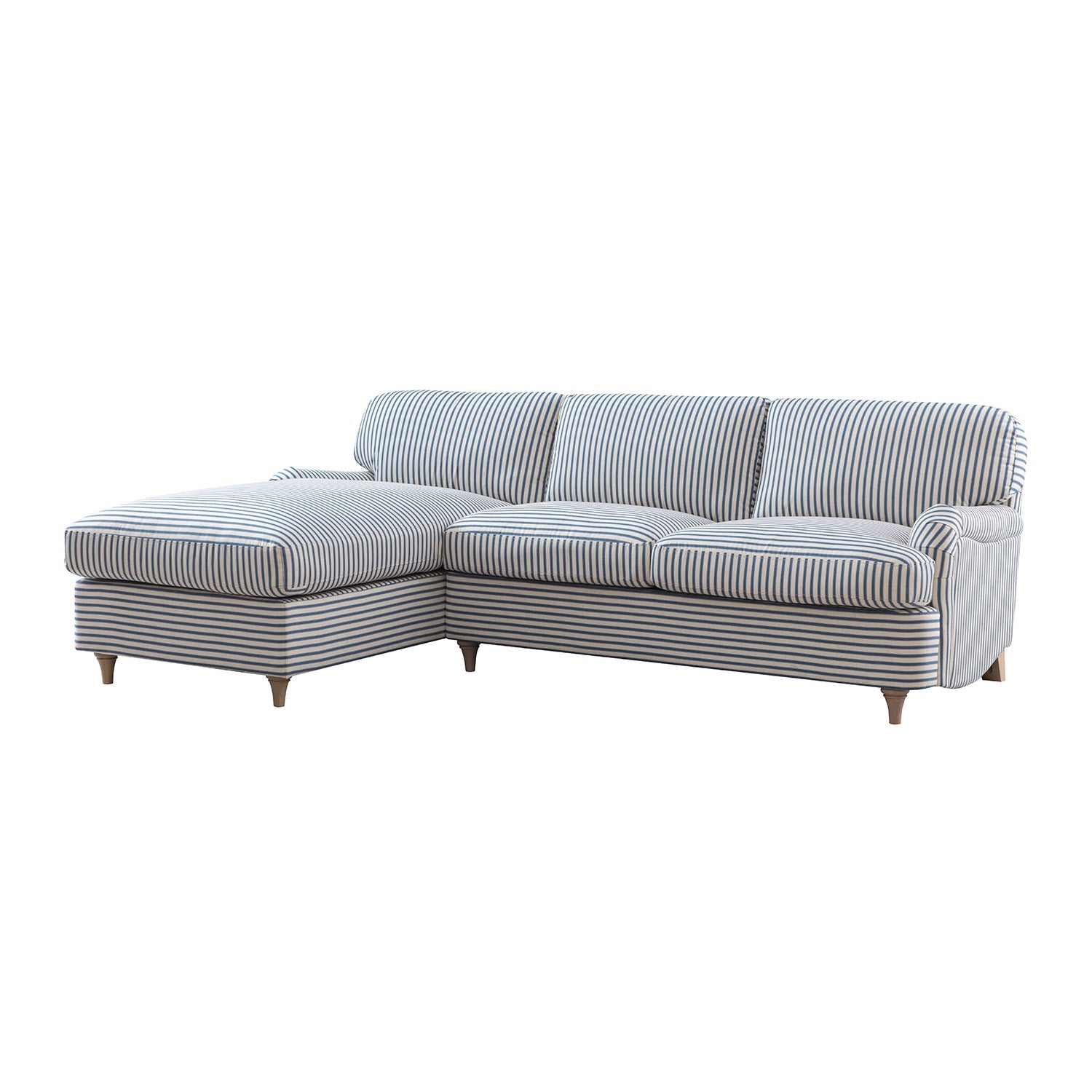 Daphnis Blue Striped Linen Blend Sofa Bed, Grande Chaise Left Hand Facing