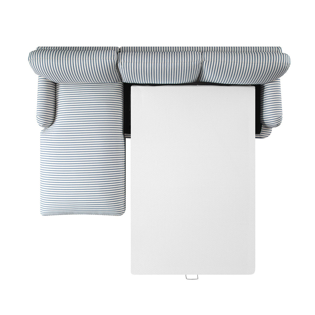 Daphnis Blue Striped Linen Blend Sofa Bed, Grande Chaise Left Hand Facing