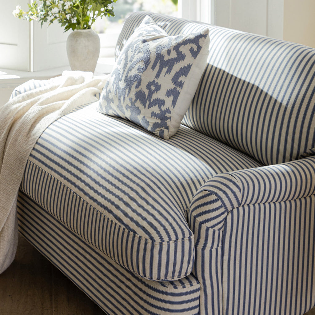 Daphnis Blue Striped Linen Blend Fabric Sofa Bed, Loveseat