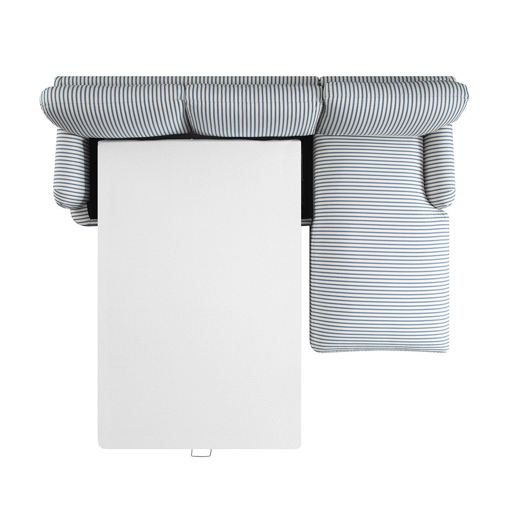 Daphnis Blue Striped Linen Blend Sofa Bed, Grande Chaise Right Hand Facing