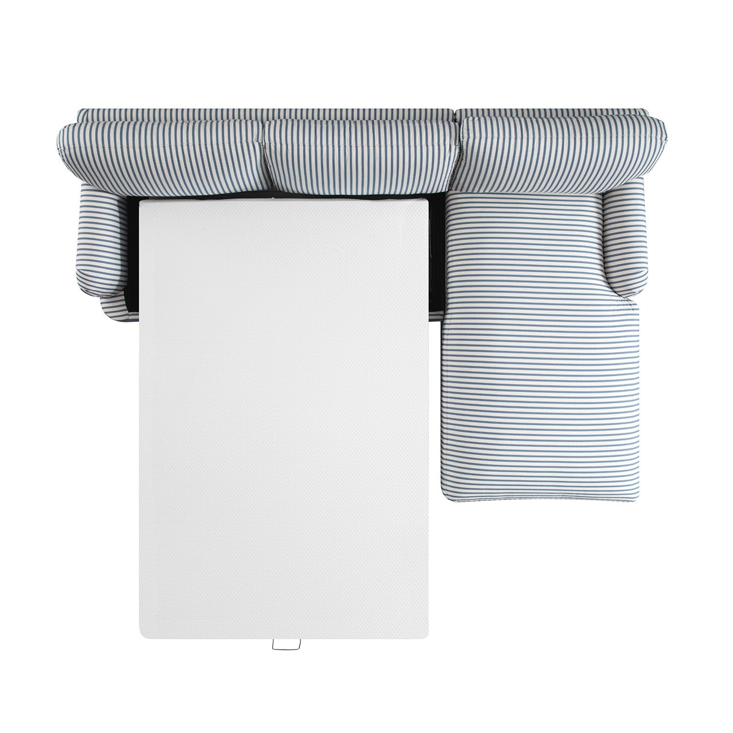 Daphnis Blue Striped Linen Blend Sofa Bed, Grande Chaise Right Hand Facing