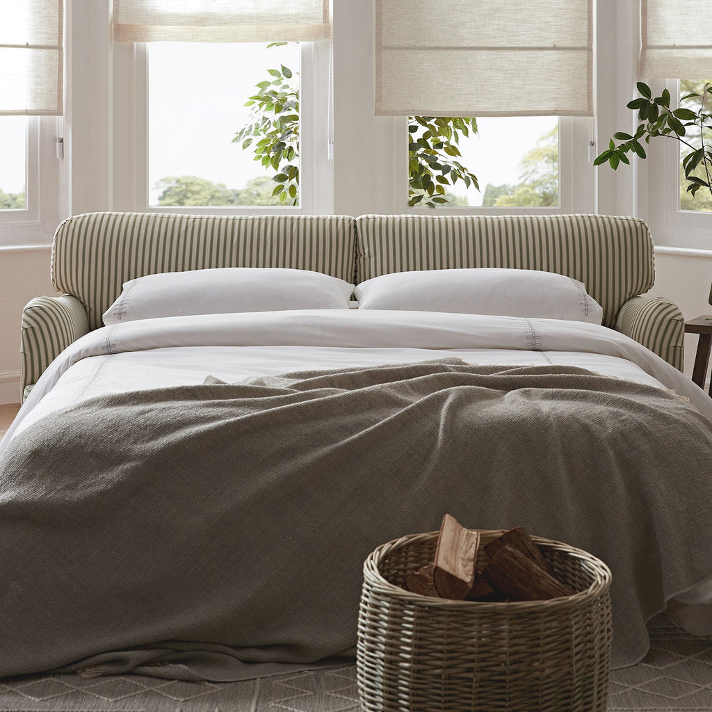 Daphnis Green Striped Linen Blend Sofa Bed, Large 3-Seater