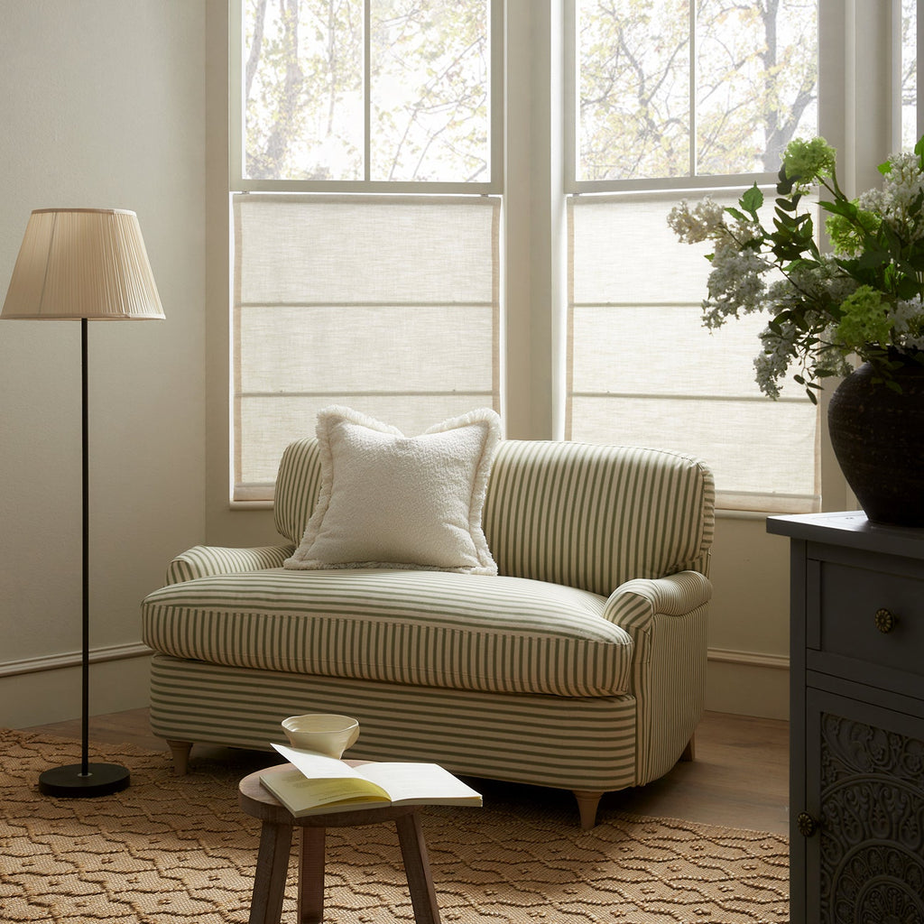 Daphnis Green Striped Linen Blend Fabric Sofa Bed, Loveseat