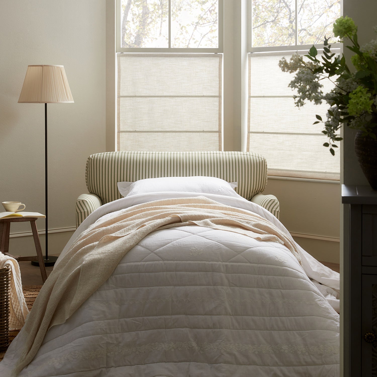 Daphnis Green Striped Linen Blend Fabric Sofa Bed, Loveseat