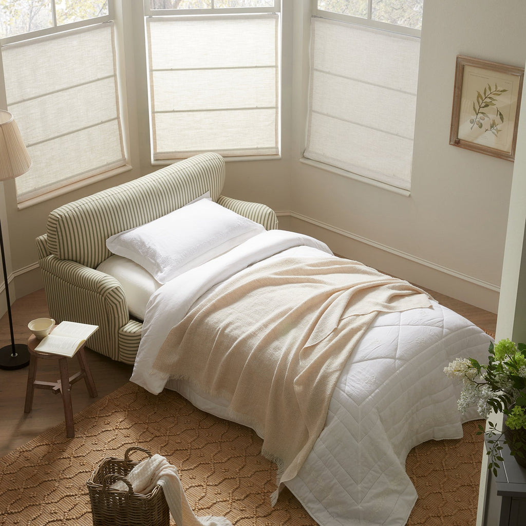 Daphnis Green Striped Linen Blend Fabric Sofa Bed, Loveseat