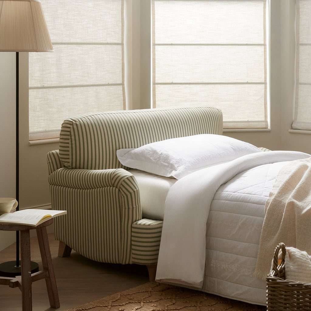 Daphnis Green Striped Linen Blend Fabric Sofa Bed, Loveseat