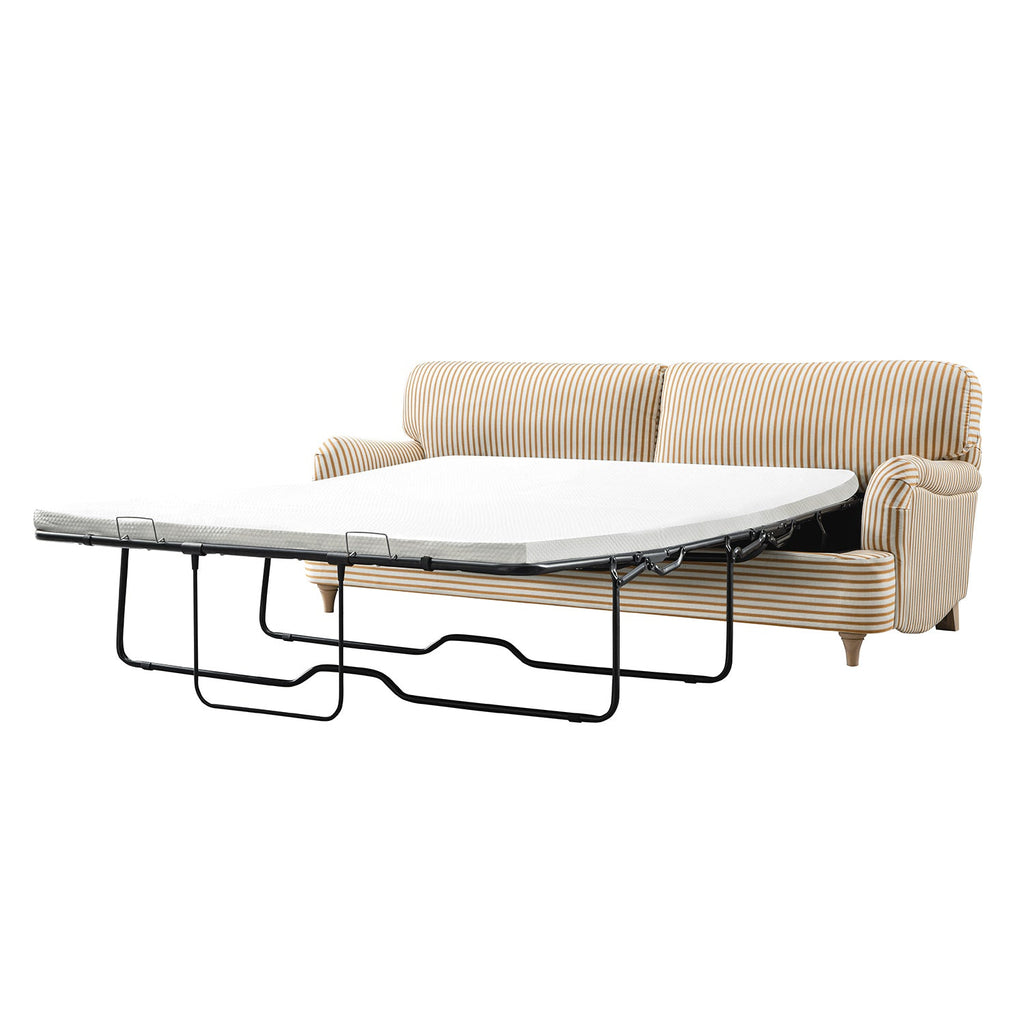 Daphnis Ochre Striped Linen Blend Sofa Bed, Large 3-Seater