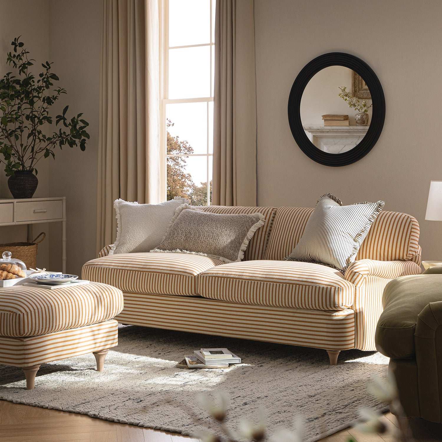 Daphnis Ochre Striped Linen Blend Sofa Bed, Large 3-Seater