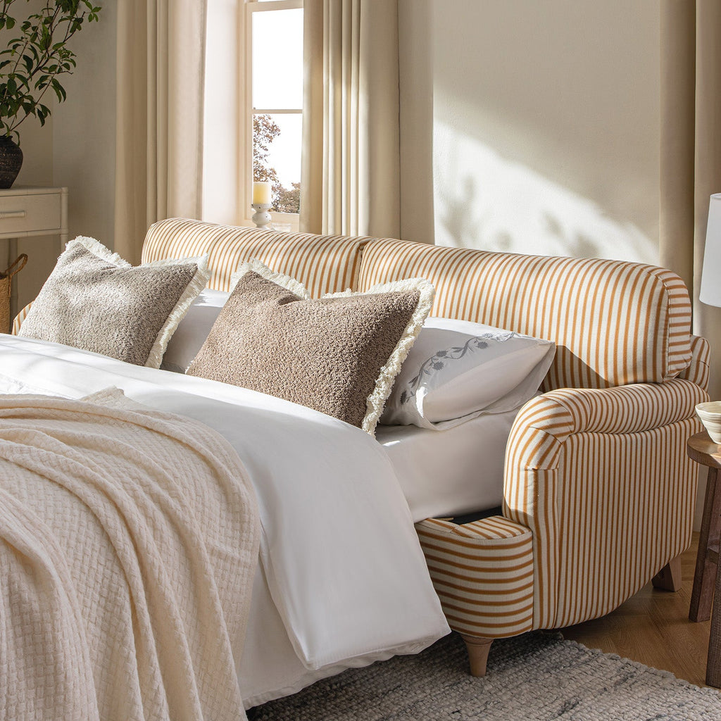Daphnis Ochre Striped Linen Blend Sofa Bed, Large 3-Seater