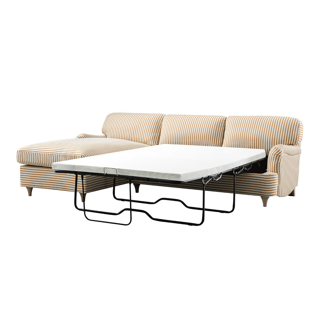 Daphnis Ochre Striped Linen Blend Sofa Bed, Grande Chaise Left Hand Facing