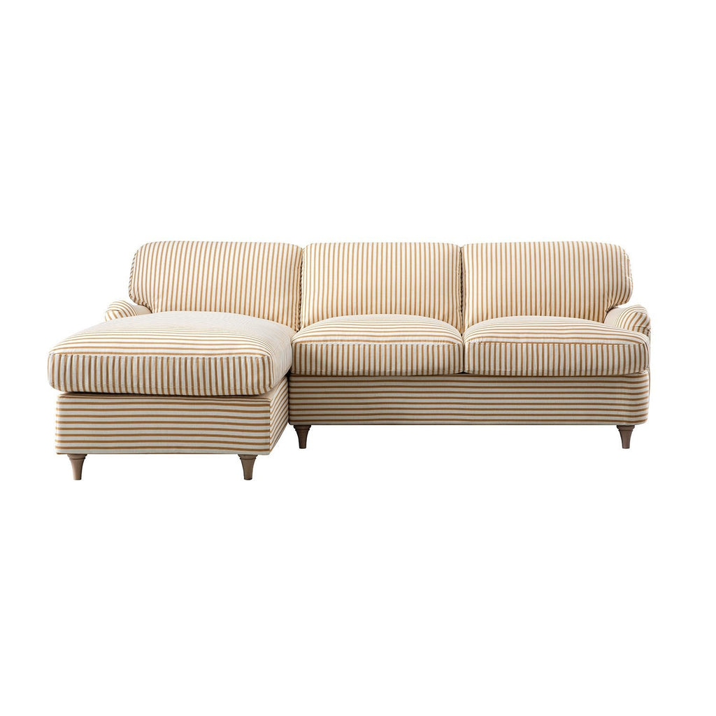 Daphnis Ochre Striped Linen Blend Sofa Bed, Grande Chaise Left Hand Facing