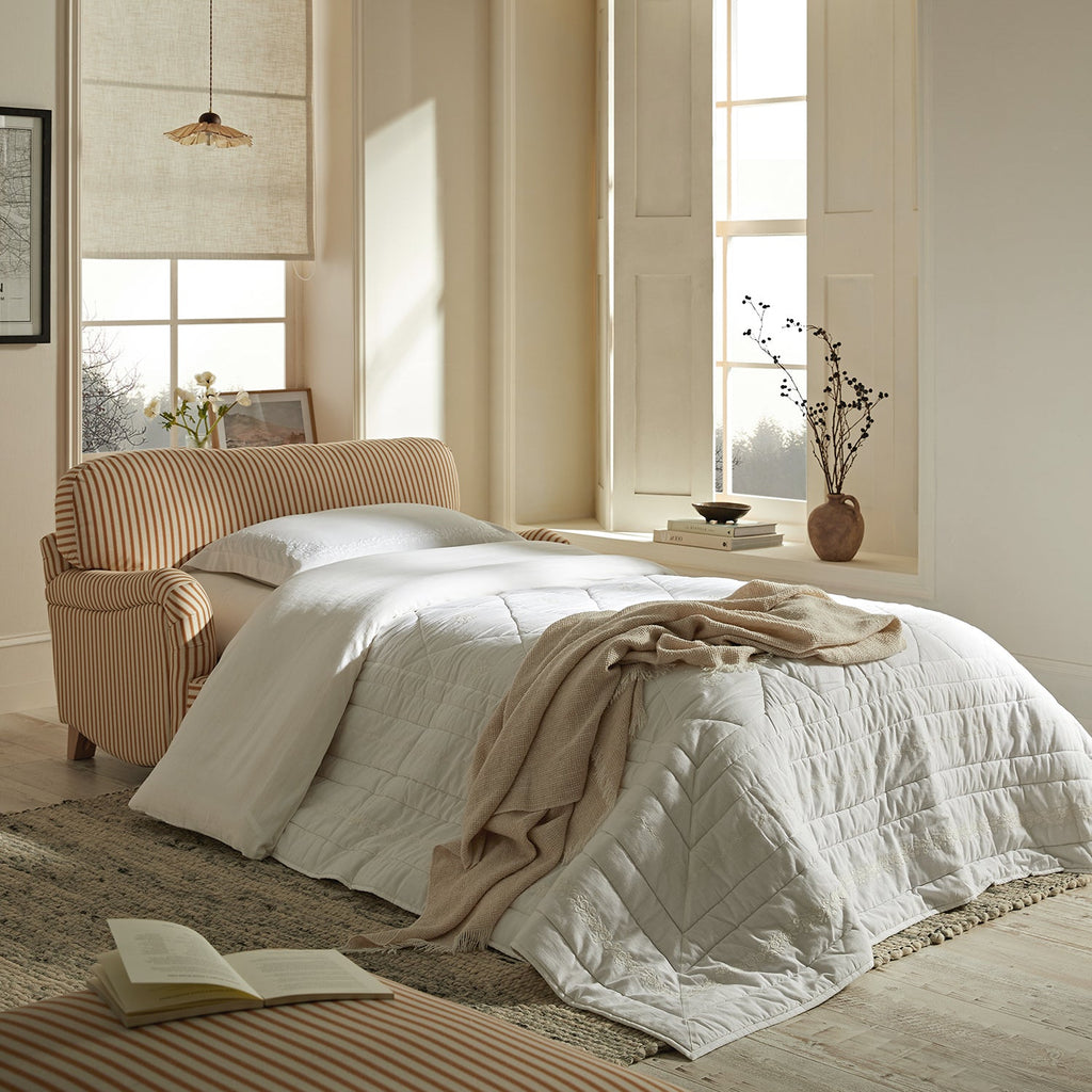 Daphnis Ochre Striped Linen Blend Fabric Sofa Bed, Loveseat