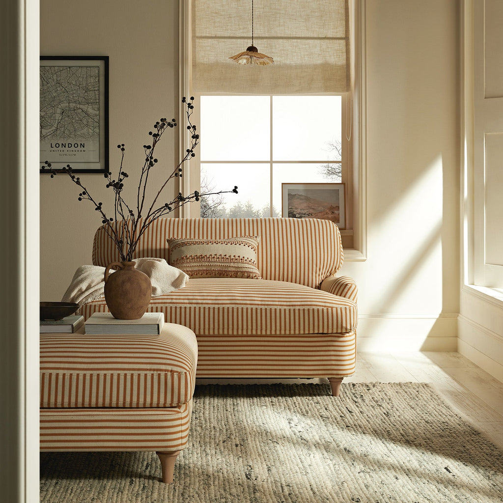 Daphnis Ochre Striped Linen Blend Fabric Sofa Bed, Loveseat