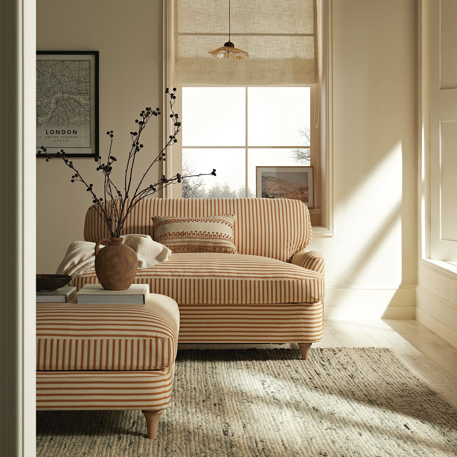 Daphnis Ochre Striped Linen Blend Fabric Sofa Bed, Loveseat