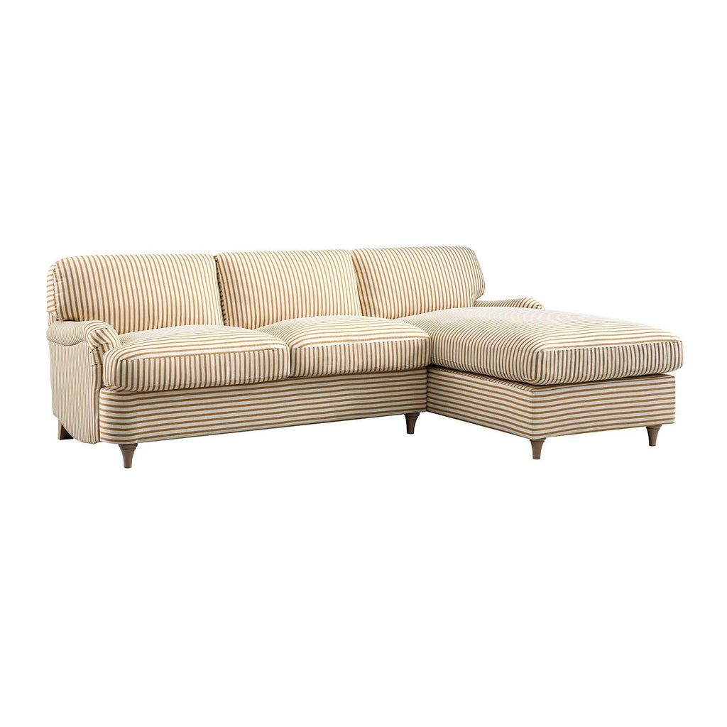 Daphnis Ochre Striped Linen Blend Sofa Bed, Grande Chaise Right Hand Facing