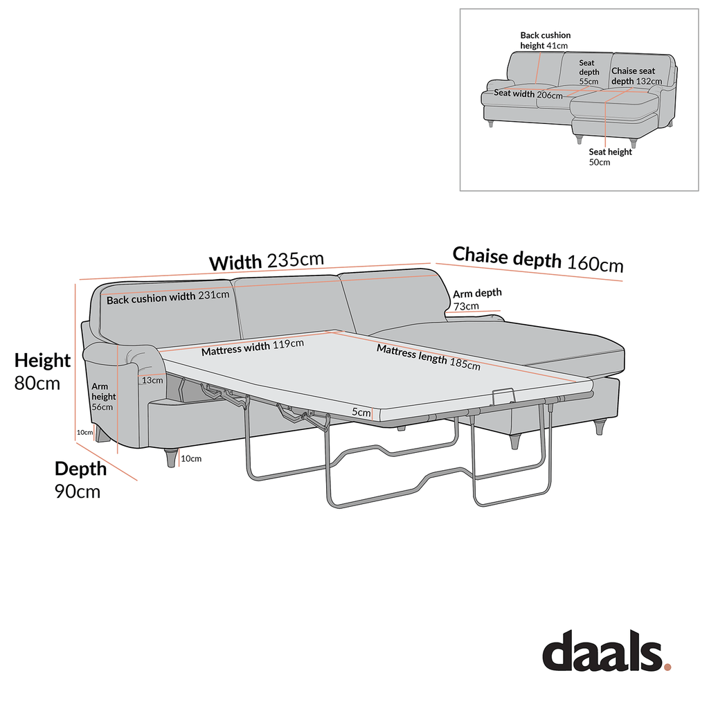 Daphnis Green Striped Linen Blend Sofa Bed, Grande Chaise Right Hand Facing