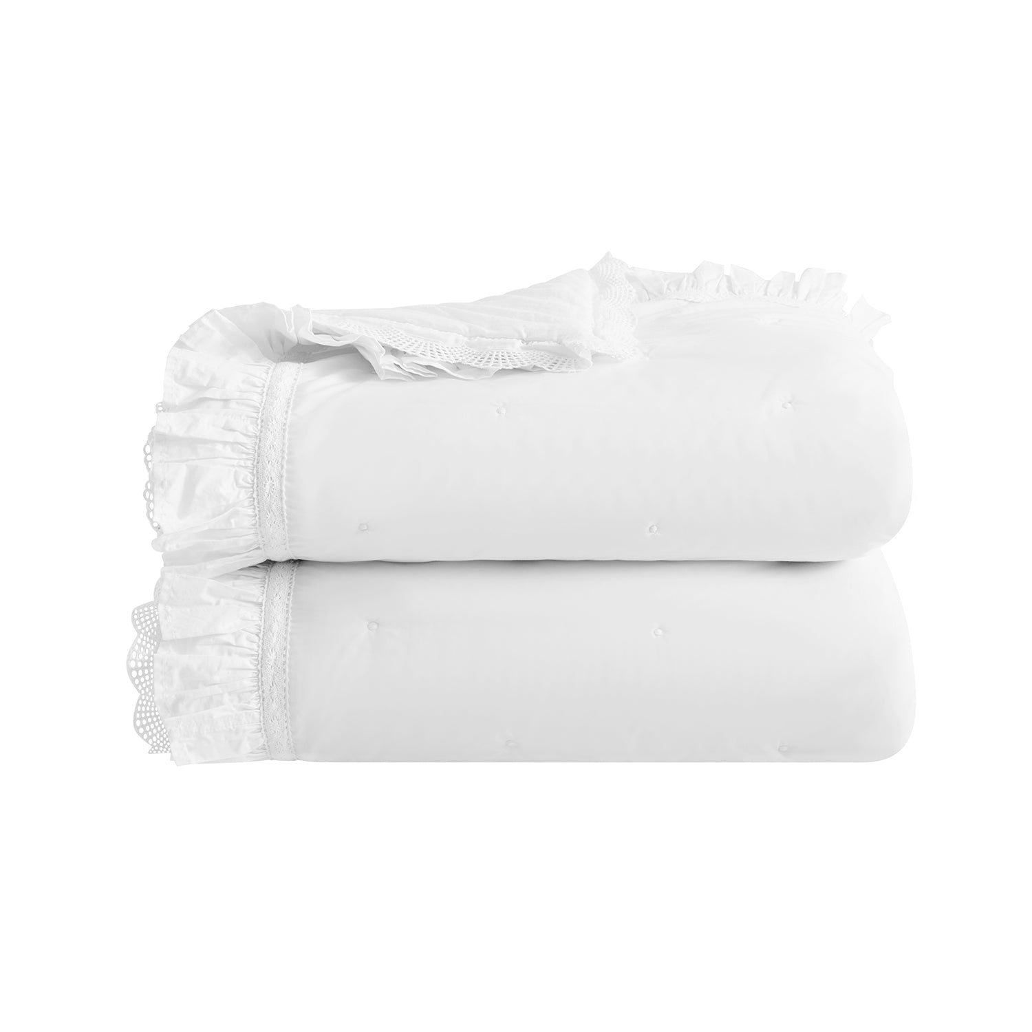 Castillo White Lace Quilted 300 Thread Count Cotton Percale Bedspread