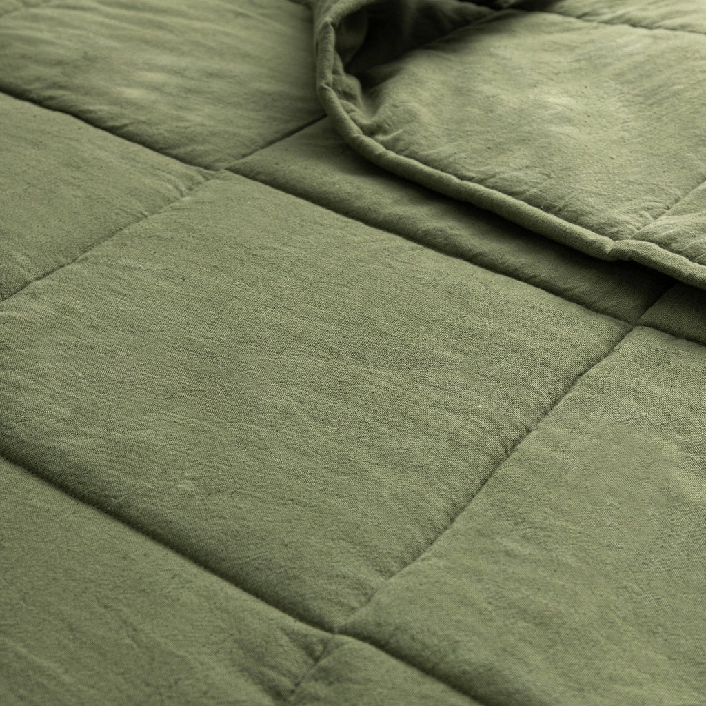 Darcy Olive Green Quilted Linen Blend Bedspread