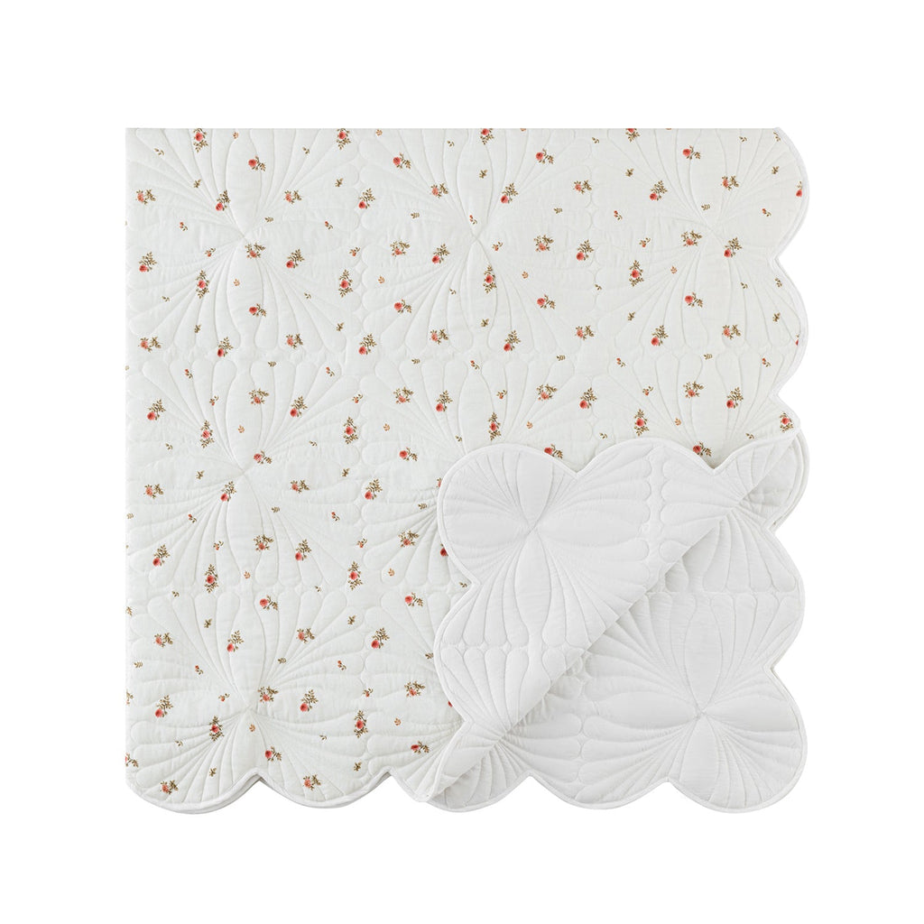 Darcy Rose Ivory White Scallop Quilted Linen Blend Bedspread