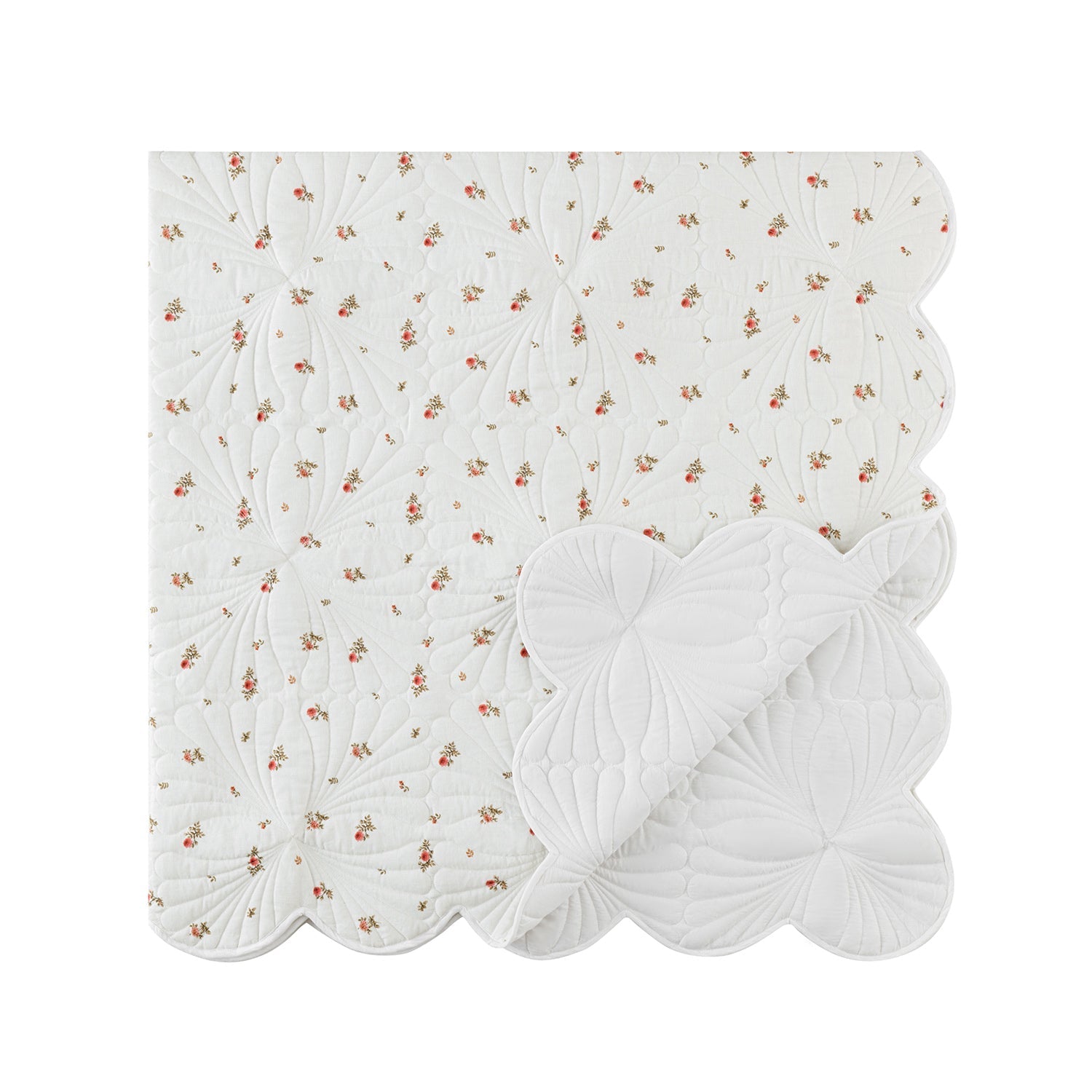 Darcy Rose Ivory White Scallop Quilted Linen Blend Bedspread