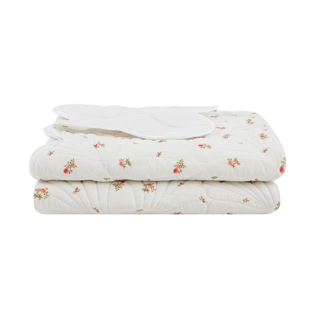 Darcy Rose Ivory White Scallop Quilted Linen Blend Bedspread